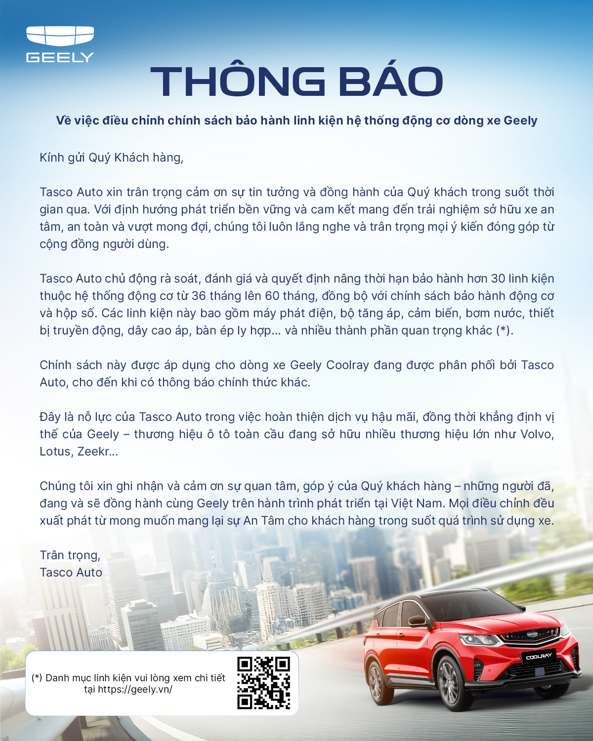 Chính sách bảo hành Geely An Giang
